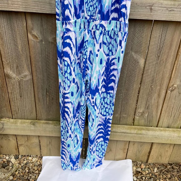 Lilly Pulitzer Women Paulina Jumpsuit in Tropi Call Me V-Neck Stretch Blue Small - Picture 11 of 12